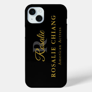 Coque iPhone 15 Mini Nom et titre personnalisés avec monogramme