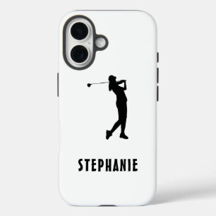 Coque Pour iPhone 16 Nom Femme Golf Lecteur Golfing Golfing Noir Blanc
