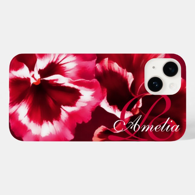 Coques Case-Mate iPhone Nom fleurs de pansement rouge floral (Verso (horizontal))