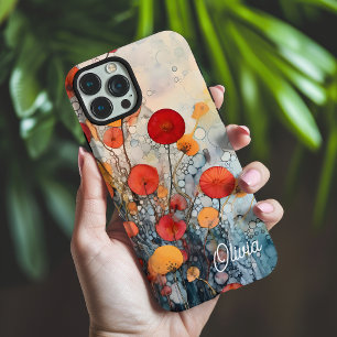 Coques iPhone 16 Pro Max Nom floral abstrait rouge orange jaune