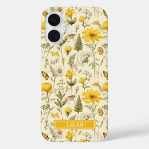Coque Pour iPhone 16 Nom floral aquarelle botanique jaune