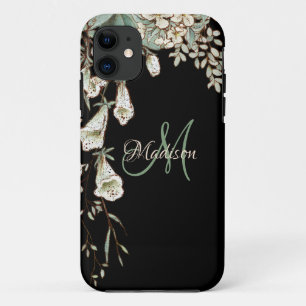 Case-Mate iPhone Case Nom floral noir élégant Initiale personnalisée