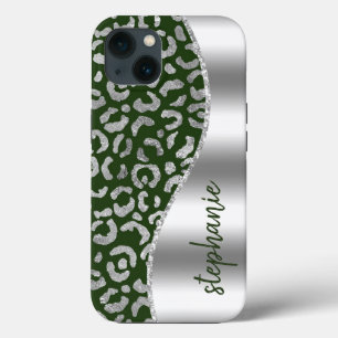 Case-Mate iPhone Case Nom Glam Leopard Spots Métallic Argent Vert
