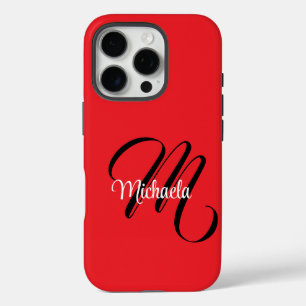 Coques iPhone 16 Pro Nom initial minimaliste moderne monogramme rouge