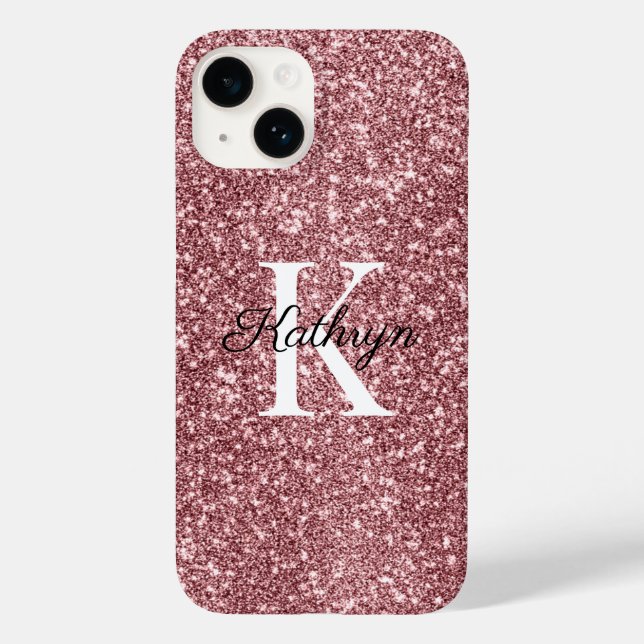 Coques Case-Mate iPhone Nom Initial Monogramme Pailleté Or Rose (Verso)