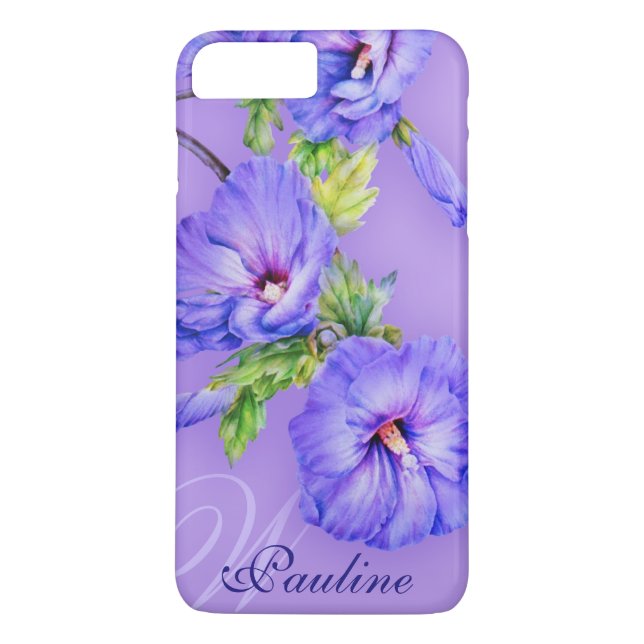 Coques Case-Mate iPhone Nom & initiale cas iphone bleu violet hibiscus (Dos)