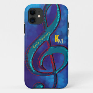 Etui iPhone Case-Mate nom initiales clave note de musique bleu