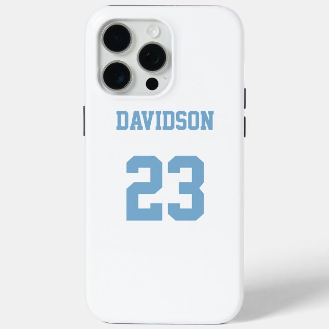 Coques Case-Mate iPhone Nom Jersey Numéro Bleu clair Blanc (Verso)