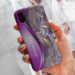 Case-Mate iPhone Case Nom manuscrit Fractal Purple