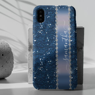 Case-Mate iPhone Case Nom manuscrit Marine Blue Diamond Parties scintill