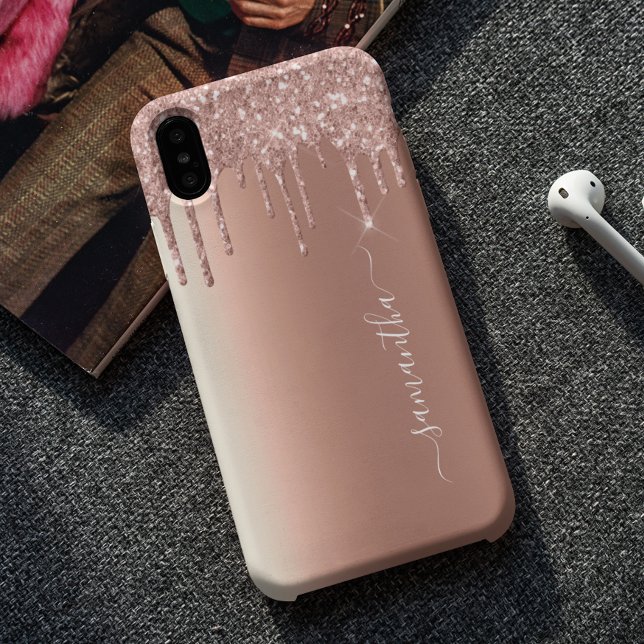 Coques Case-Mate iPhone Nom manuscrit Rose Gold Metal Parties scintillant  (Créateur téléchargé)