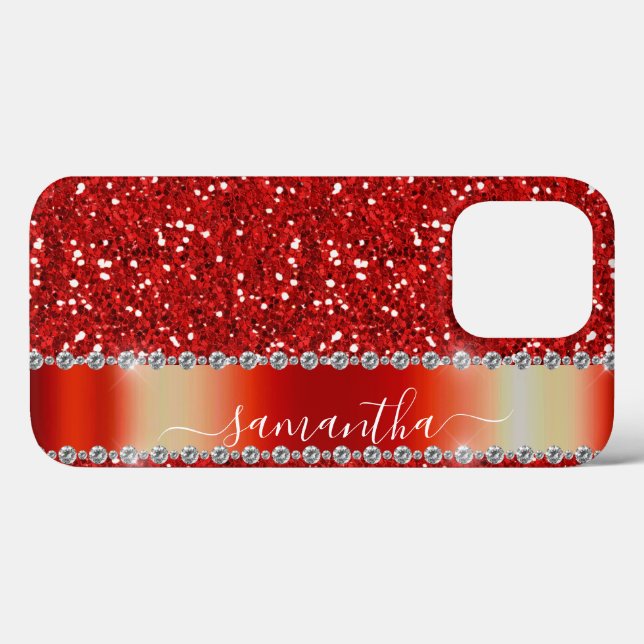 Coques Case-Mate iPhone Nom manuscrit Rouge Diamant Parties scintillant lo (Verso (horizontal))