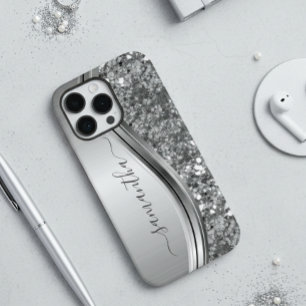Case-Mate iPhone Case Nom manuscrit Silver Metal Parties scintillant 12