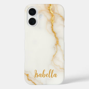 Coque Pour iPhone 16 Nom Marbre Paillettes Or Élégant
