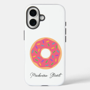 Coque Pour iPhone 16 Nom mignon moderne Monogramme Donut rose blanc