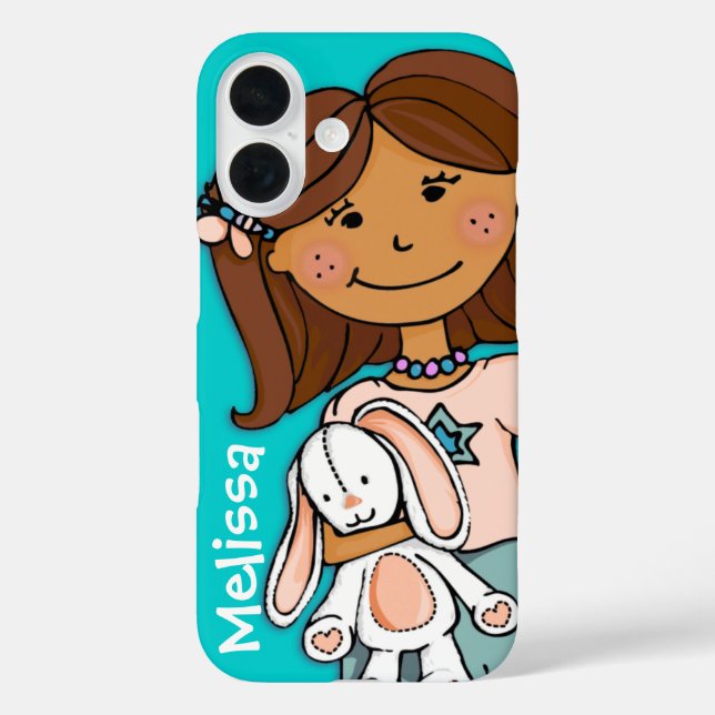 Coques Case-Mate iPhone Nom mignonne fille aqua pêche cheveux foncé jouet  (Verso)