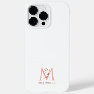 Coque Pour Pour iPhone 14 Pro Max Nom minimaliste du monogramme d'or rose blanche