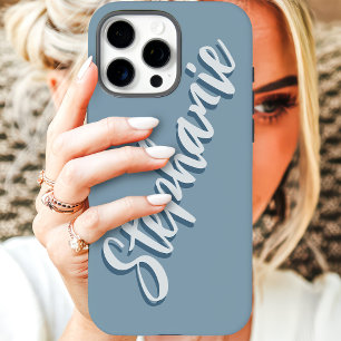 Coques iPhone 16 Pro Max Nom minimaliste moderne bleu poussiéreux en script
