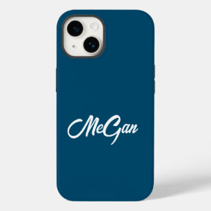Coque Pour iPhone 14 Nom moderne customisé Monogramme minimal bleu fonc