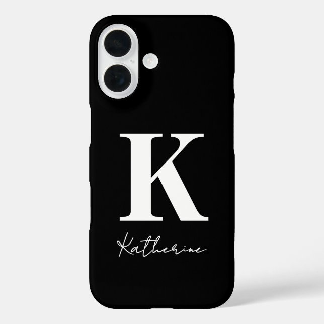 Coques Case-Mate iPhone Nom Moderne Initial Noir Blanc Personnaliser (Verso)