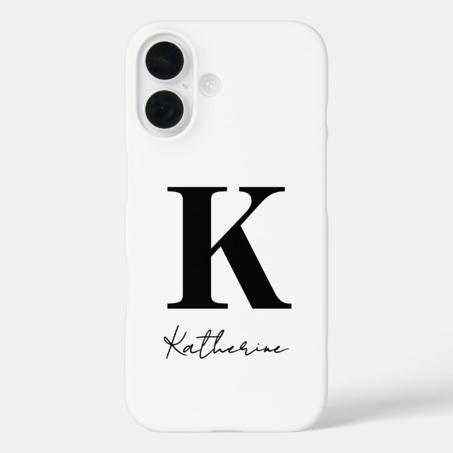 Coques Case-Mate iPhone Nom Moderne Initiale Blanc Personnaliser Noir (Verso)