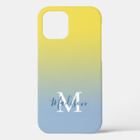 Nom moderne Monogramme Jaune à bleu clair Gradient