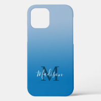 Nom moderne Monogramme Lumière au dégradé bleu fon
