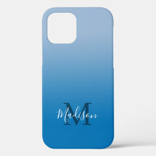 Case-Mate iPhone Case Nom moderne Monogramme Lumière au dégradé bleu fon
