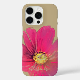 Coques iPhone 16 Pro Nom Monogram Gold Tan Floral Red Pink Fleur sauvag