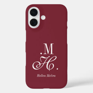 Coque Pour iPhone 16 Nom Monogramme Blanc Bourguignon Moderne