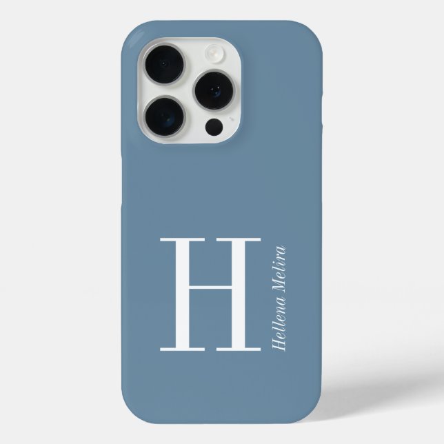 Coques Case-Mate iPhone Nom Monogramme Blanc Coastal Bleu Moderne (Verso)