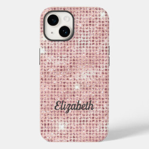 Coque Pour iPhone 14 Nom Monogramme Blush rose Parties scintillant Glam