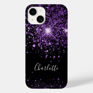 Coque Pour iPhone 14 Nom monogramme de la parties scintillant noire vio