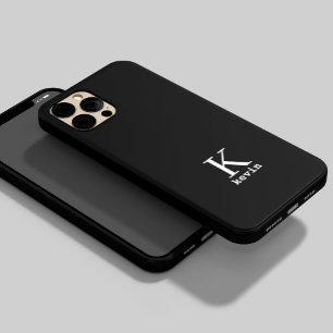Coque Pour iPhone 14 Plus Nom monogramme élégant personnalisé simple noir
