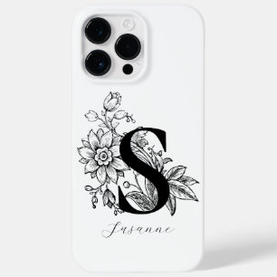 Coque Pour Pour iPhone 14 Pro Max Nom monogramme lettre S botanique   