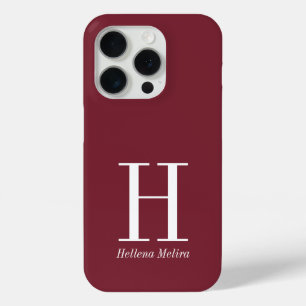 Coque iPhone 15 Pro Nom Monogramme Moderne Bourgogne