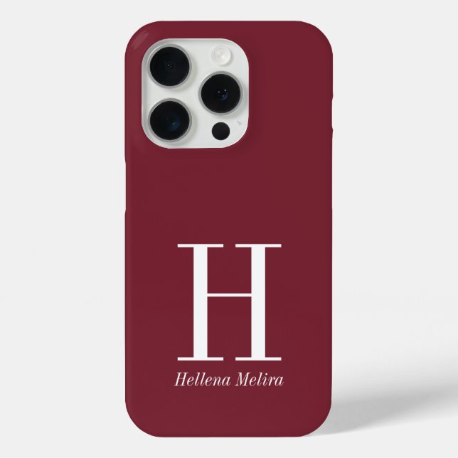 Coques Case-Mate iPhone Nom Monogramme Moderne Bourgogne (Verso)