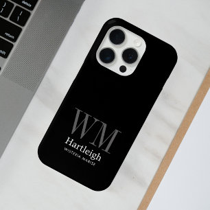Coque iPhone 15 Pro Nom Monogramme Moderne Noir Gris Blanc