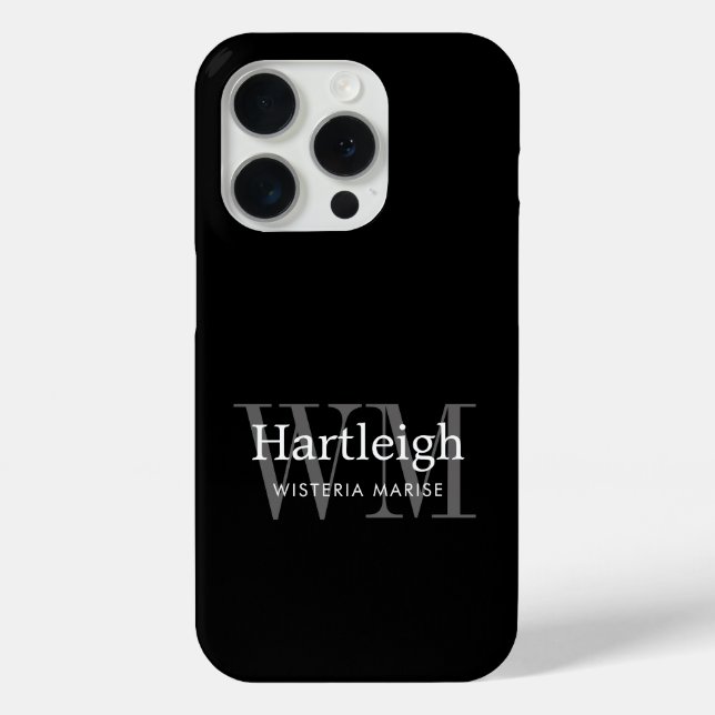 Coques Case-Mate iPhone Nom Monogramme Moderne Noir Gris Blanc (Verso)