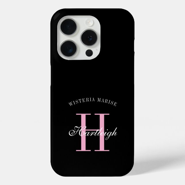 Coques Case-Mate iPhone Nom Monogramme Moderne Rose Noir Blanc (Verso)