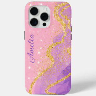Coque iPhone 15 Pro Max Nom monogrammé pailleté élégant
