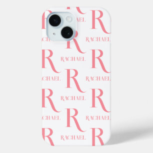Coque Pour iPhone 15 Nom Monogramme personnalisé Minimal Stylish Rose