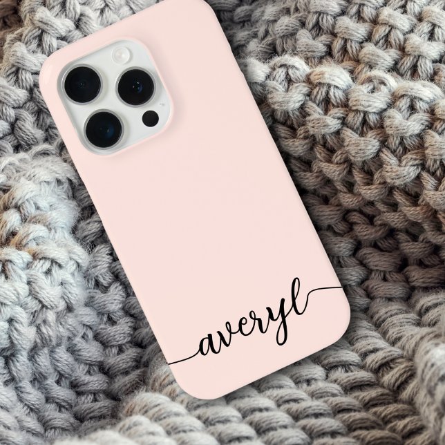 Coques Case-Mate iPhone Nom monogrammé simple rose pâle écriture féminine (Créateur téléchargé)