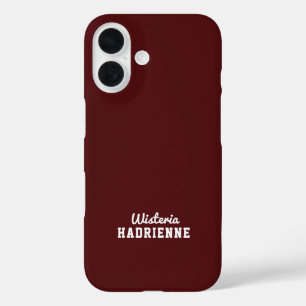 Coque Pour iPhone 16 Nom Monogramme Sportif Bordeaux Foncé Moderne