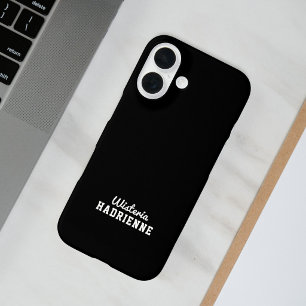 Coque Pour iPhone 16 Nom Monogramme Sportif Noir Blanc Moderne