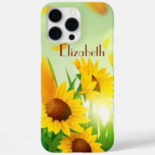 Coques iPhone 16 Pro Max Nom Monogramme Tournesols Jaune Vert Floral
