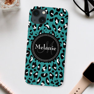 Case-Mate iPhone Case Nom Monogramme Turquoise Léopard blanc noir Motif