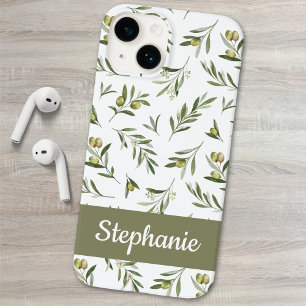 Coque Pour iPhone 14 Nom Olives Aquarelle Vert Sage