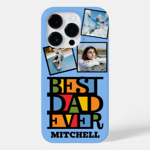 Coque Pour iPhone 14 Pro Nom personnalisé & 3 photos MEILLEUR PÈRE JAMAIS