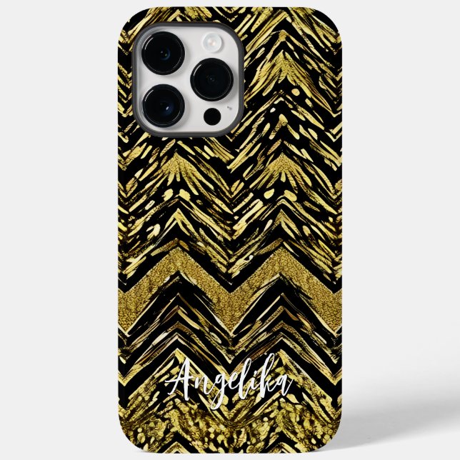 Coques Case-Mate iPhone Nom personnalisé Abstrait Chevron Gold et Black (Verso)